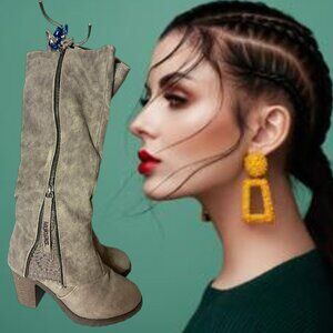 MUK LUKS Lacy Leo Boot Size 7 Brown Mid Calf Leather Boots SZ 7